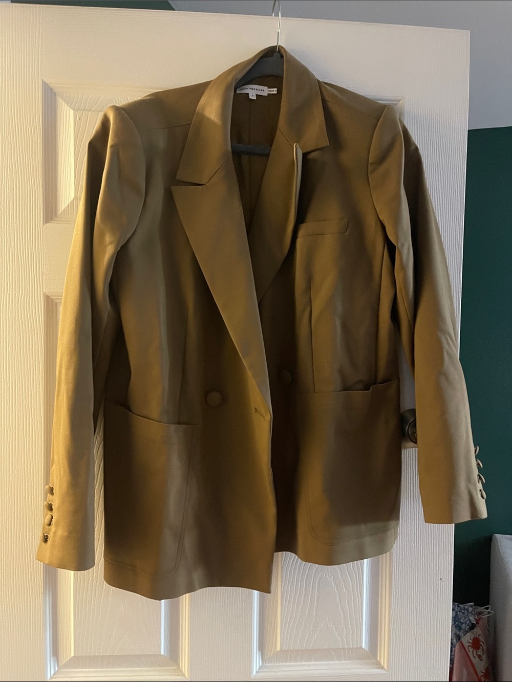 Good American Olive Double-Breasted Women's Blazer Jacket